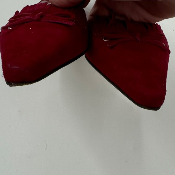 Isaac Mizrahi Red Suede Pointed Toe Slingback Heels With Bow Detail Size 8 M Mad - Picture 7 of 10
